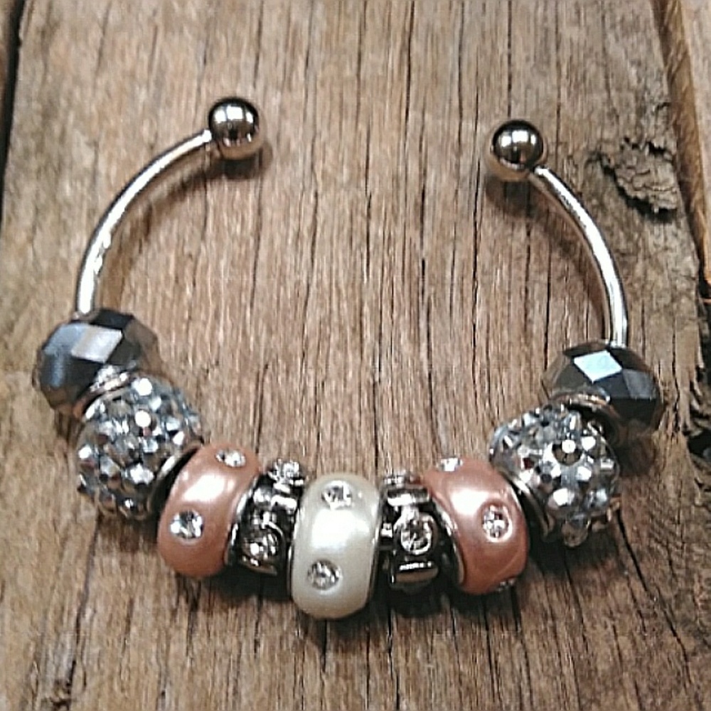 Shiny & bright silver beaded bangle bracelet